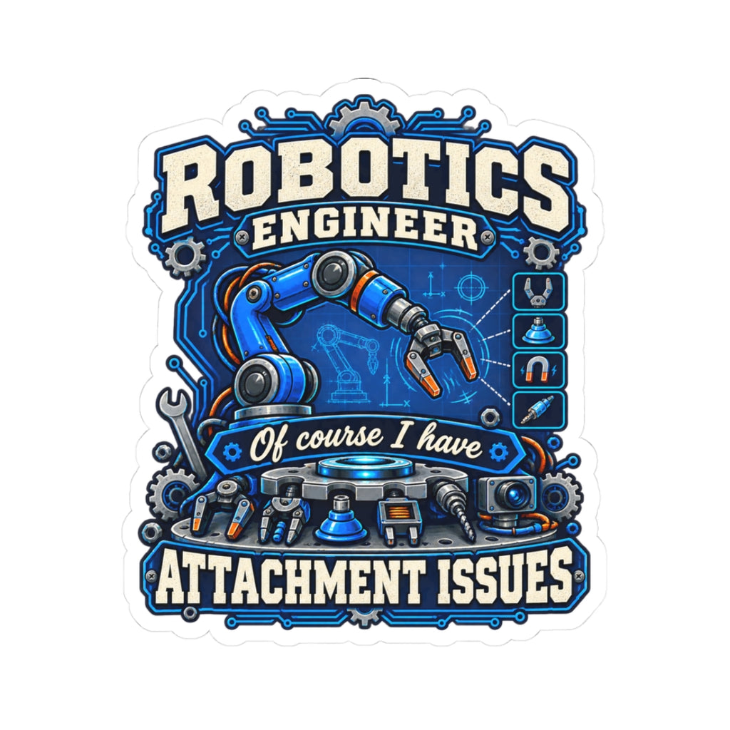 Robotics Engineer Sticker — “Of Course I Have Attachment Issues” Kiss-Cut Vinyl