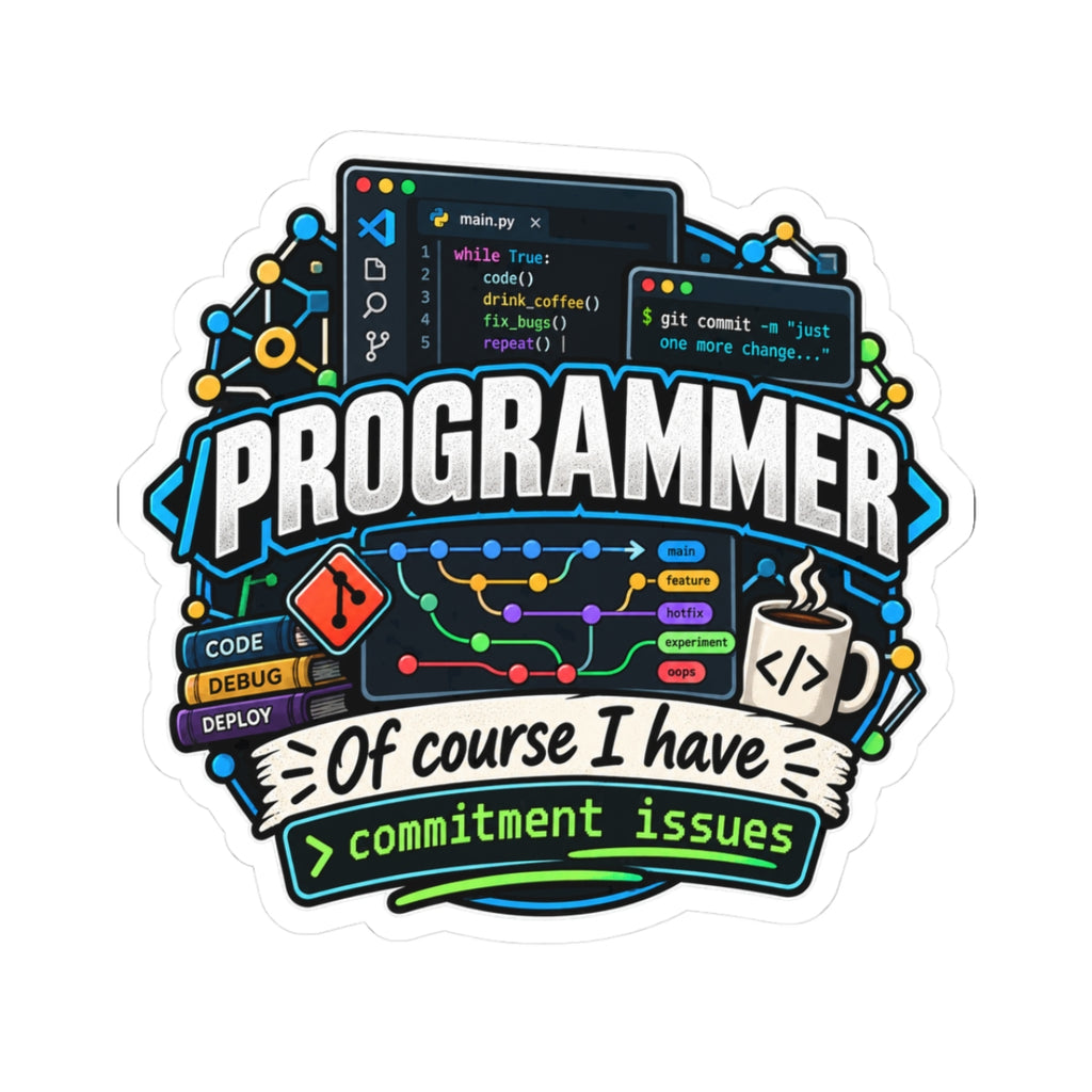 Programmer Sticker — “Of course I have commitment issues” Laptop Vinyl Kiss-Cut