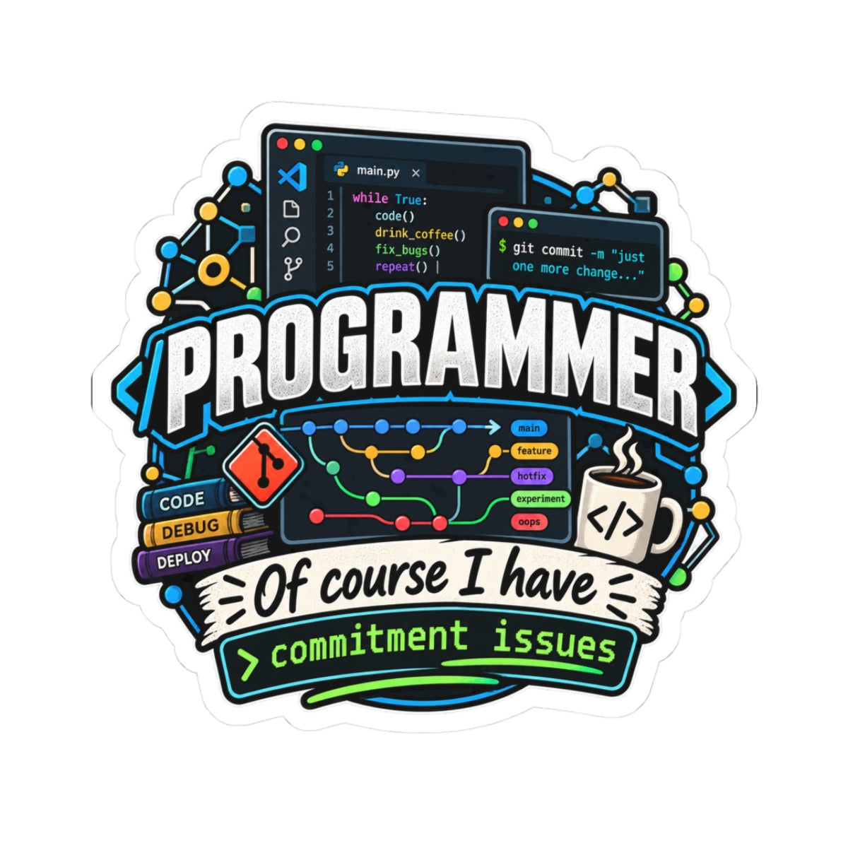 Programmer Sticker — “Of course I have commitment issues” Laptop Vinyl Kiss-Cut