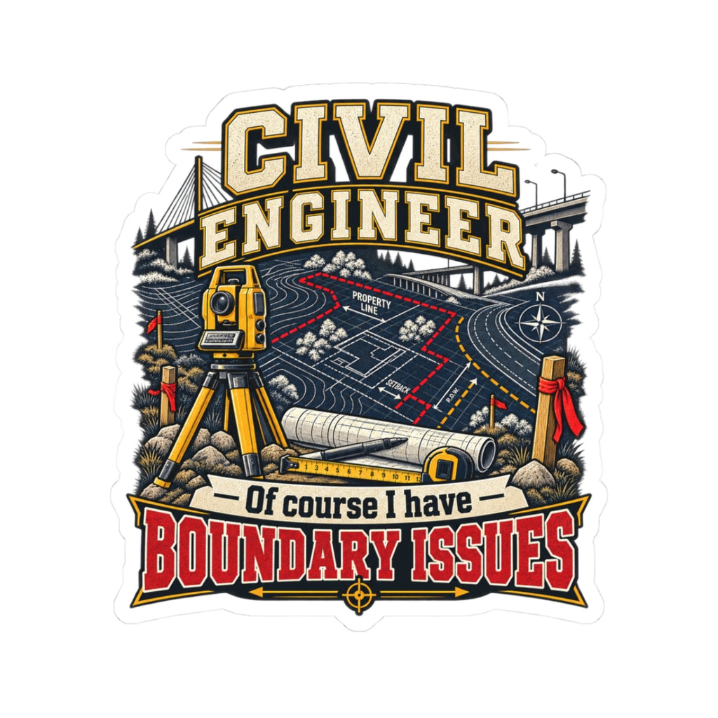 Civil Engineer Sticker — "Of Course I Have Boundary Issues" Kiss-Cut Decal